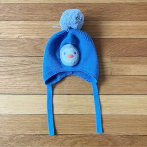 Purebaby Blue New Penguin Organic Cotton Wool Winter Knit Beanie Hat XS 0-6m